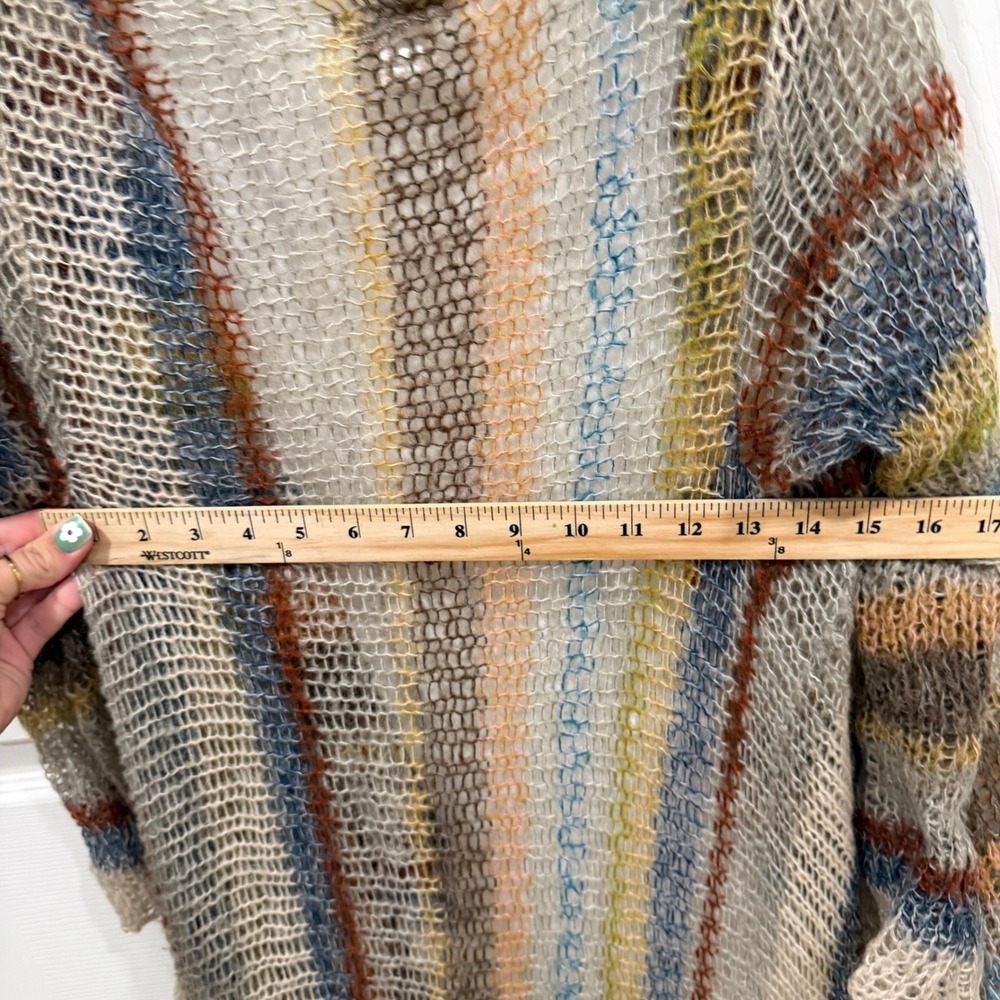 Relais Mohair Blend Open Knit Duster Cardigan Striped Multi Color Medium - Picture 9 of 9